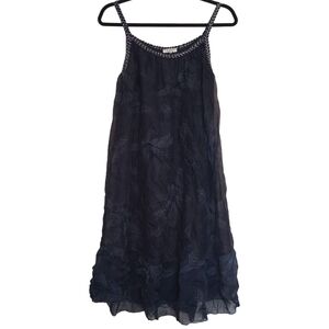 Rosemarine Made in Italy Navy Blue Floral Silk Midi Dress Size M
